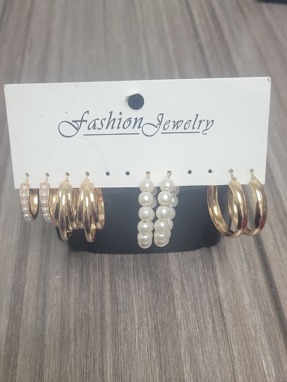 NWT Fashion Jewelry Gold Hoop and Pearl Earring Set